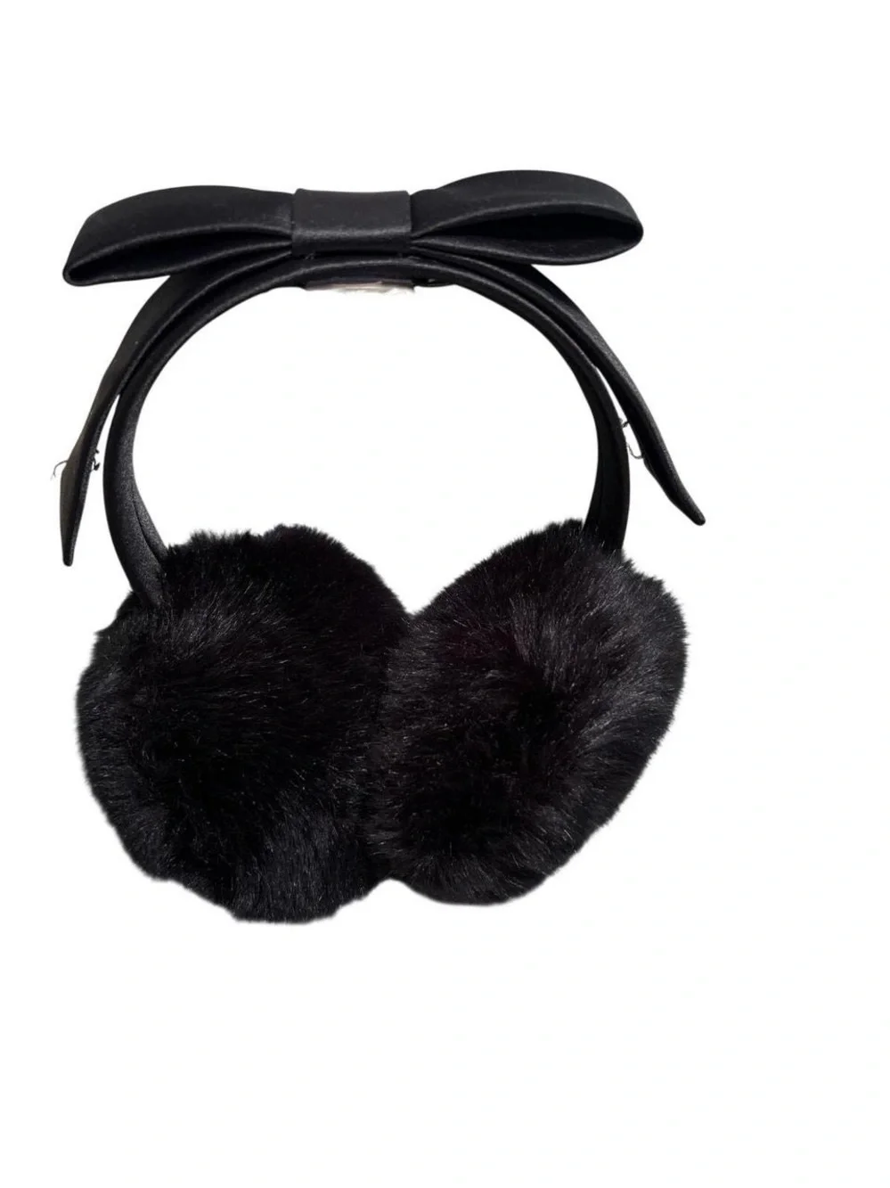 kate spade Black Faux Fur Heart Earmuffs with Ribbon Bow
